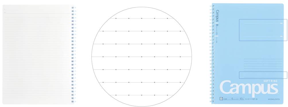 美しく書けるドット入り罫線。表紙はタイトルや名前が書きこみやすいように加工されている