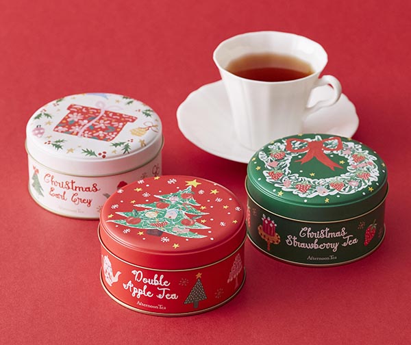 左から「クリスマスアールグレイ」「ダブルアップルティー」「クリスマスストロベリーティー」