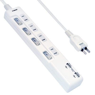 USBポート2個口（最大出力3.4A） ACコンセント４個口付き USBスイッチタップ
