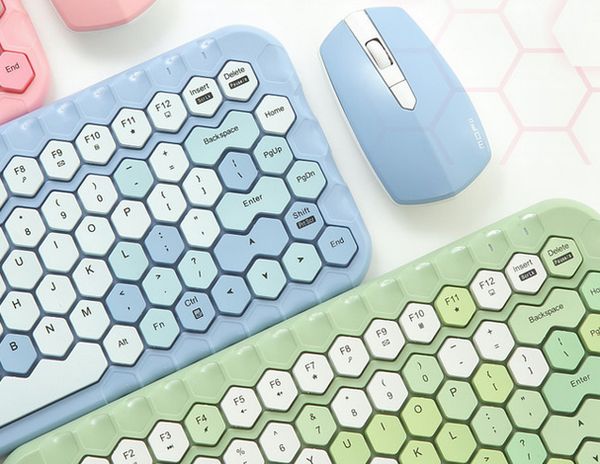 ハニカム形状 可愛いパステルカラーのワイヤレスキーボードマウスセット ハニーカラフル デザインってオモシロイ Mdn Design Interactive