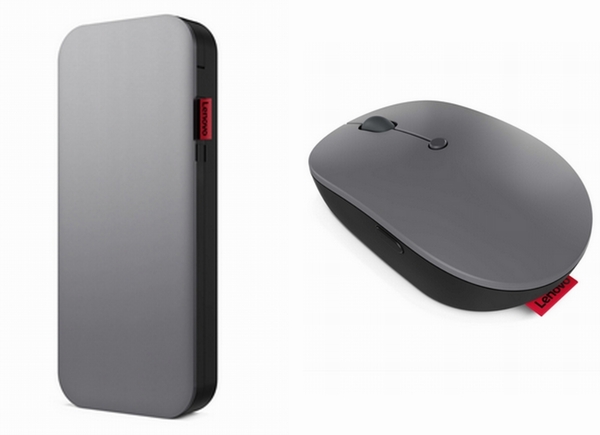 左「Lenovo Go USB Type-C ノートブックパワーバンク 20000mAh(ブラック/グレー）」 右「Lenovo Go USB Type-C ワイヤレス マウス(ブラック/グレー）」