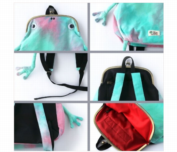 「かえるガマグチリュック」グリーンタイダイ ショルダーはスウェット素材で背負いやすい   