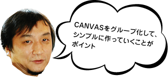 CANVAS上にとにかく画面の構成を作っていくのがポイント!